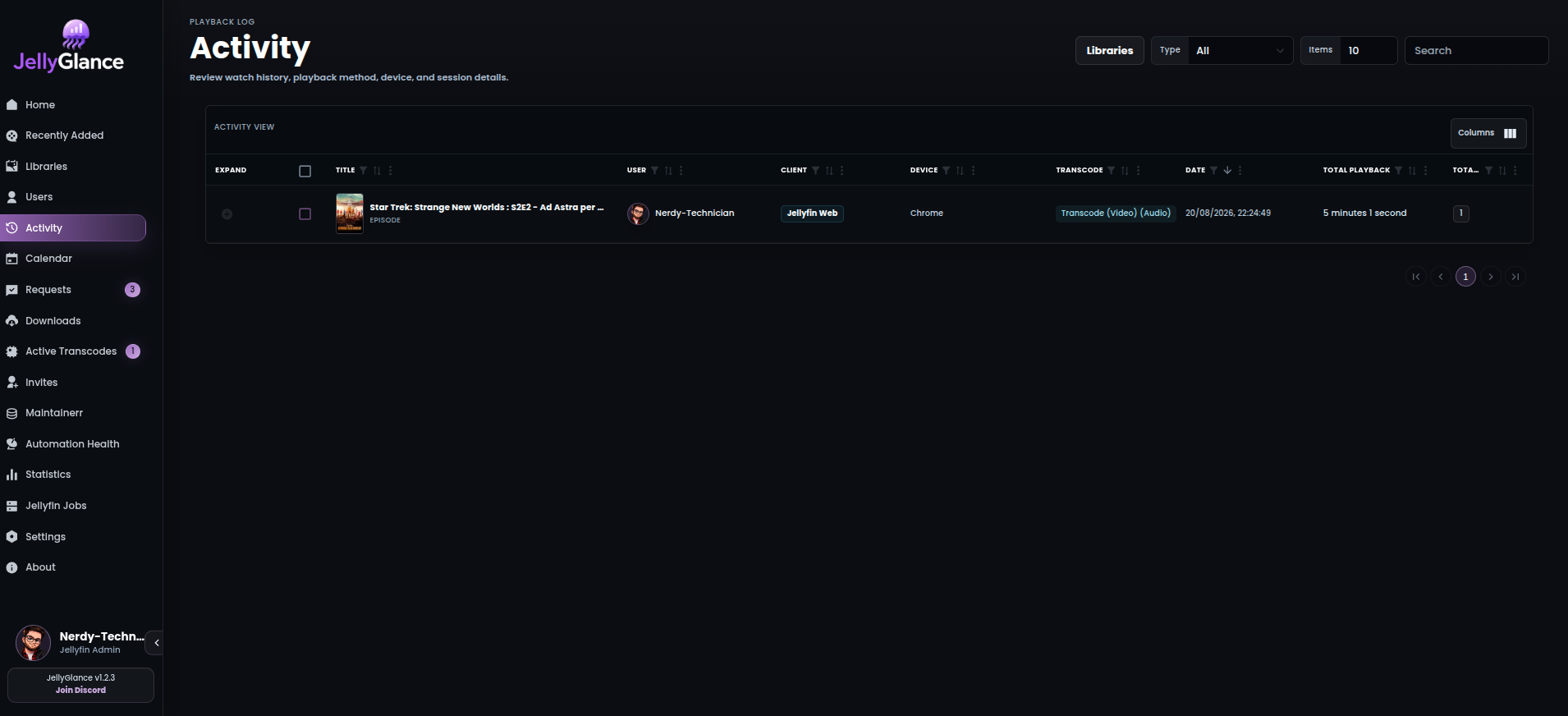 Playback activity table