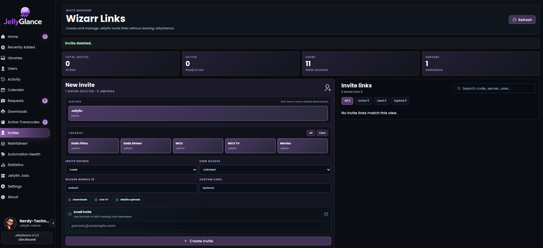 Wizarr invites page