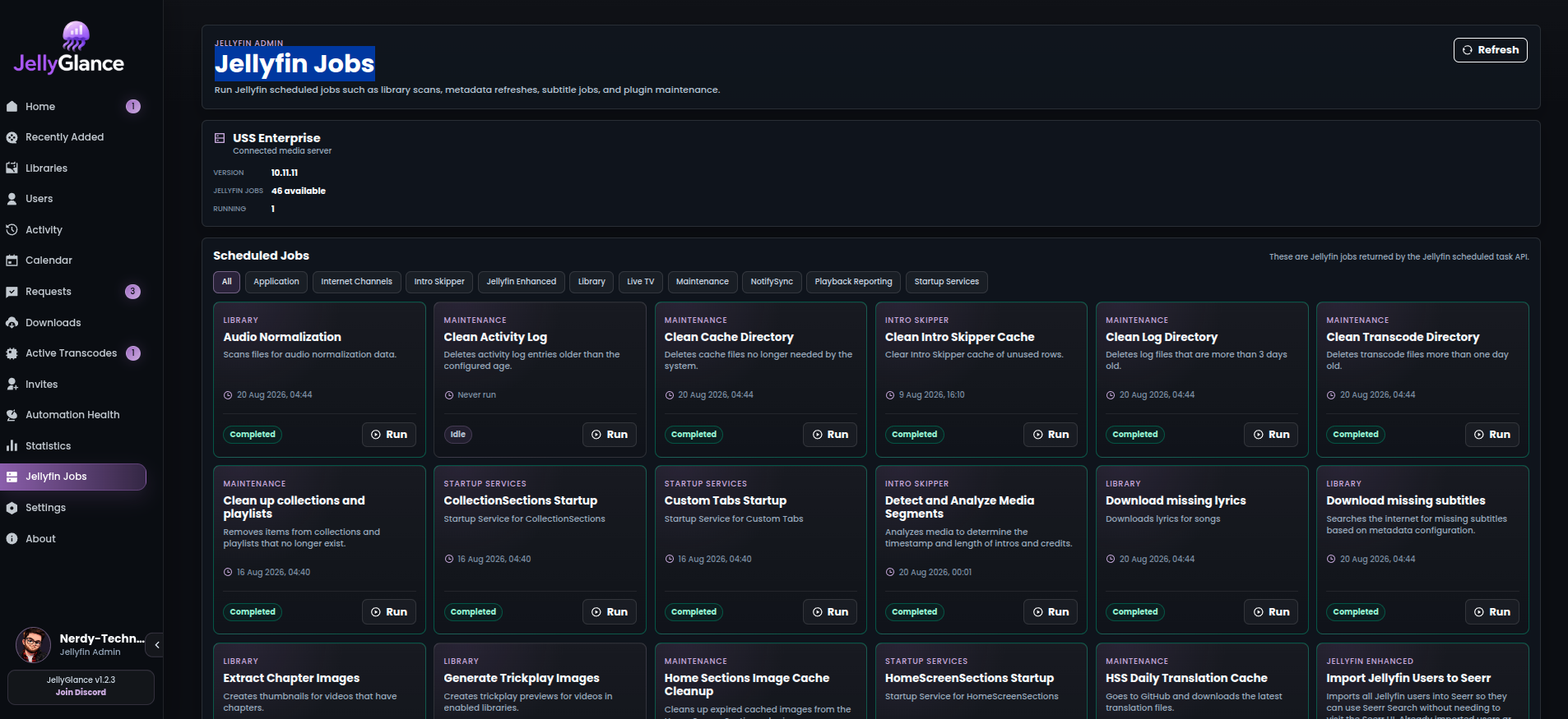 Jellyfin jobs page