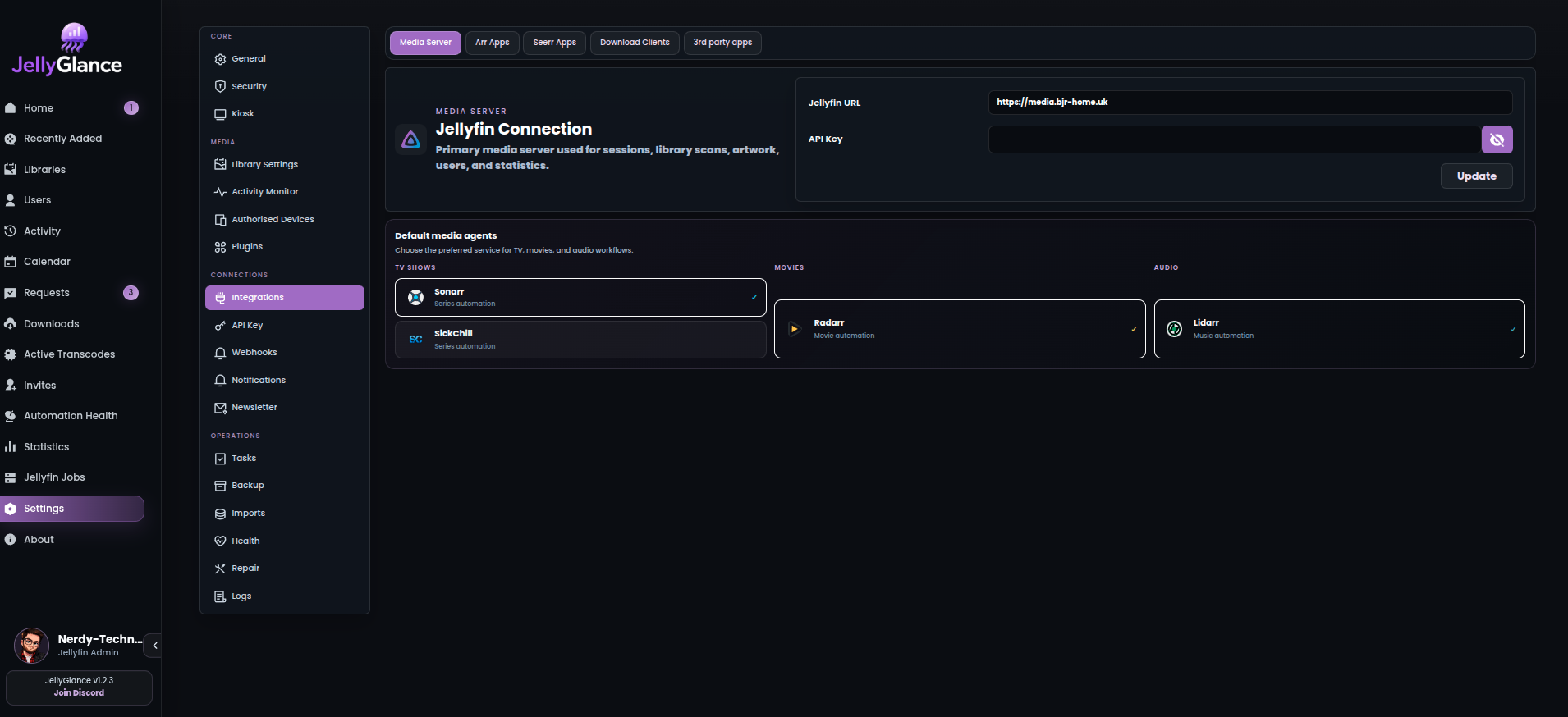 Integrations settings