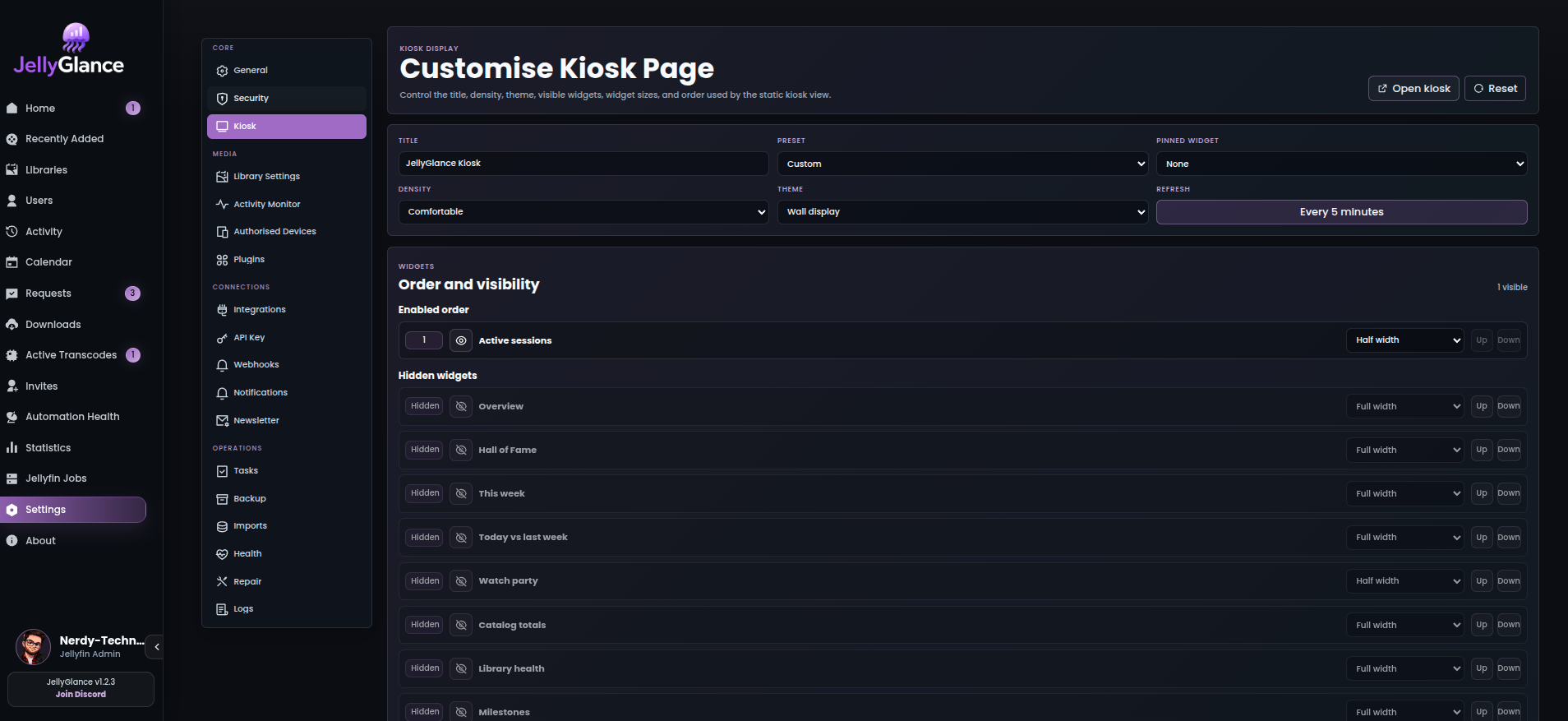 Kiosk settings