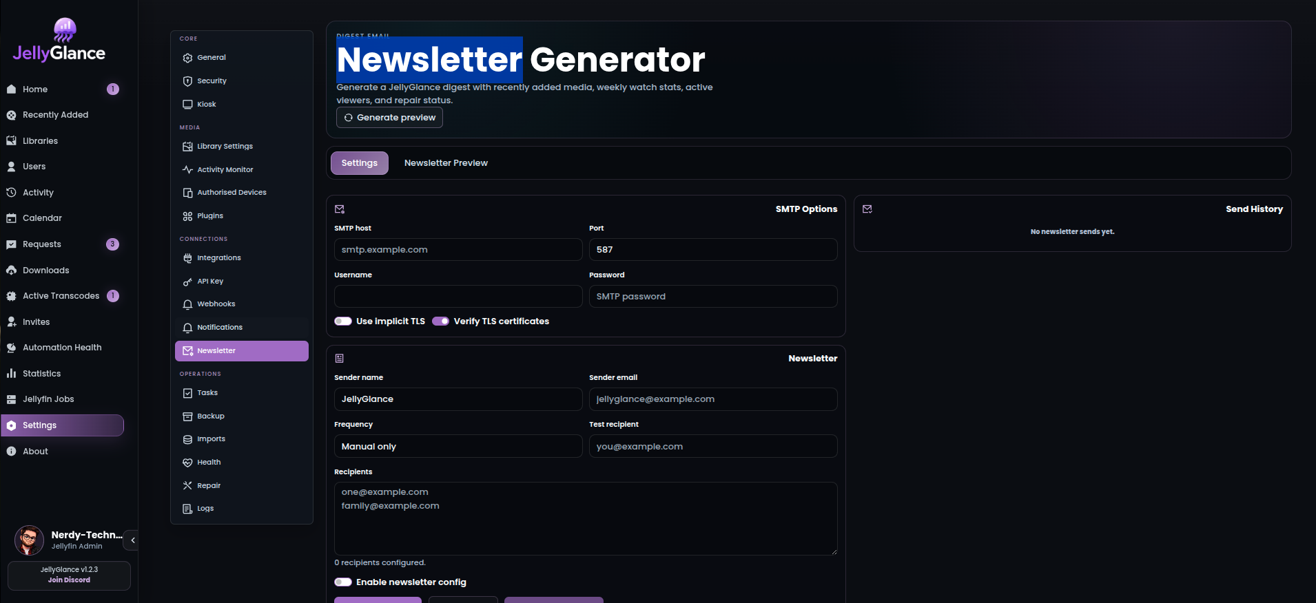 Newsletter settings