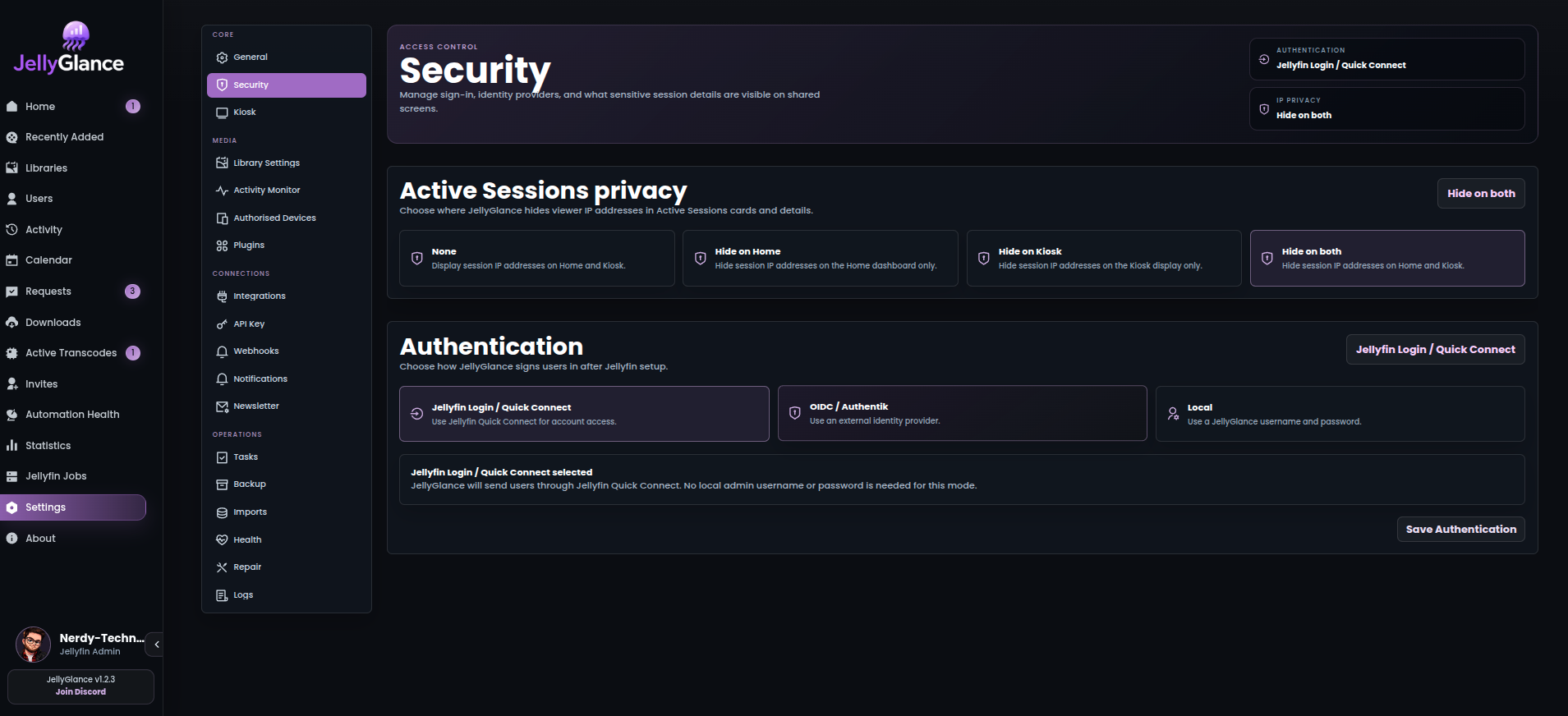 Security settings